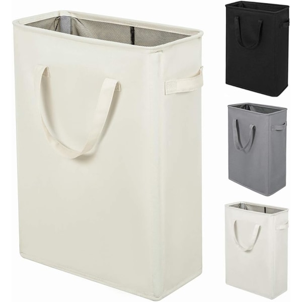 Ultratynd vasketøjskurv med håndtag foldbar kurv tyndt snavset tøj smal taske sammenfoldelig klud 45 l (53,34 cm, beige)