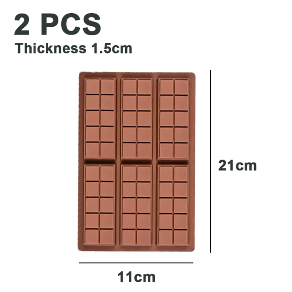 2-pack silikonformar för choklad, rektangulära vaxsmältformar, energibarformar i silikon för chokladkakor