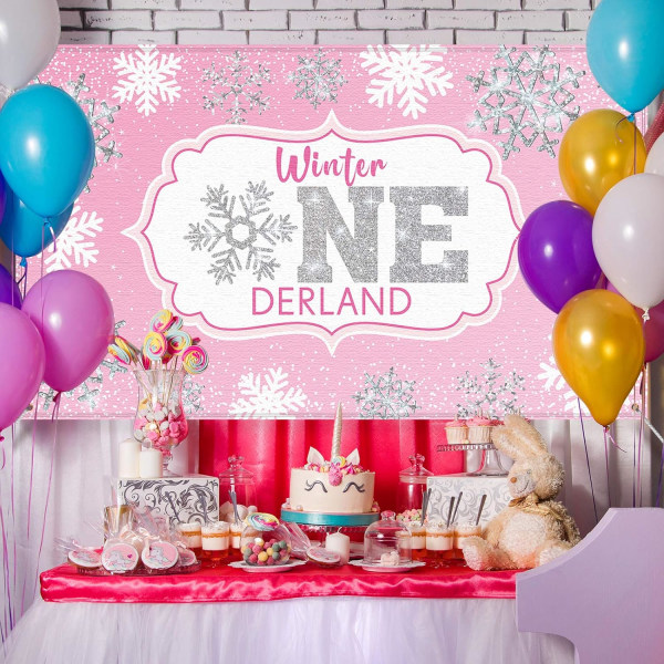 Vinter Onederland Bakgrunn Banner Rosa Sølv Snøfnugg Fotografi Bakgrunn Jenter Søt Første Jul