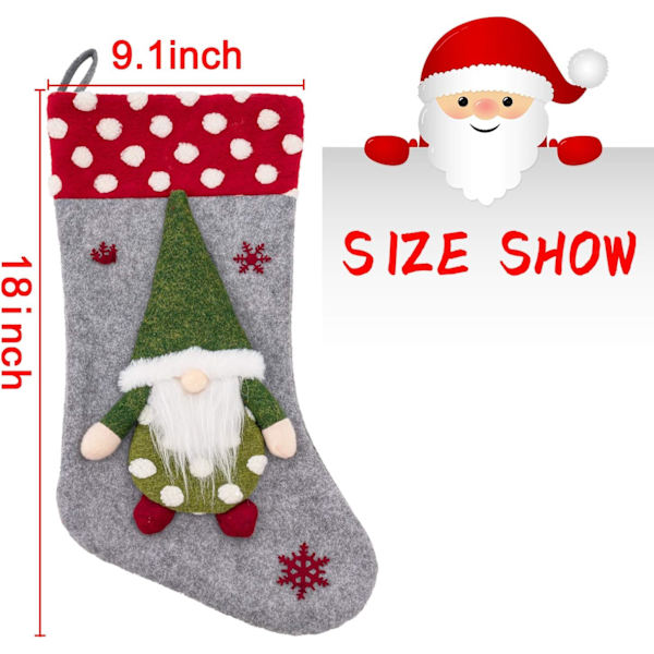 Heyone 3 st julstrumpor 18 tum storlek julstrumpa med 3D plysch tomtar tomte och hängande rep