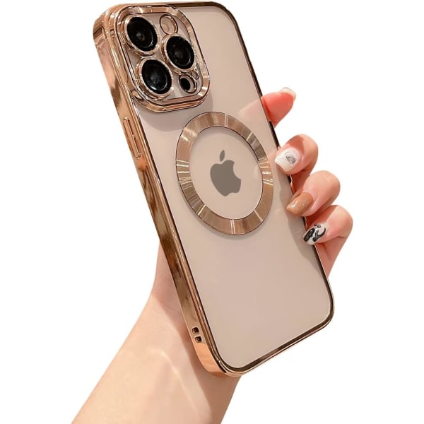 för iPhone 13 Pro Max Case Magnetic Clear med kameralinsskydd Fullständigt skydd MagSafe Elektropläterad silikon 6,7 tum - guld