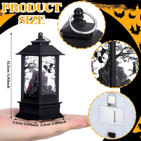 4 stk. Halloween lanterne lys bærbar lampe lanterne håndholdt plastik lanterne med LED mini lanterne lys til Halloween fest