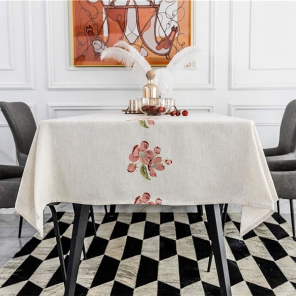 Broderad blommig duk Rektangulär duk Lång bordsduk för kök Matplats, Fest, Semester, Jul, Buffé (Rosa, 53\"x39\")