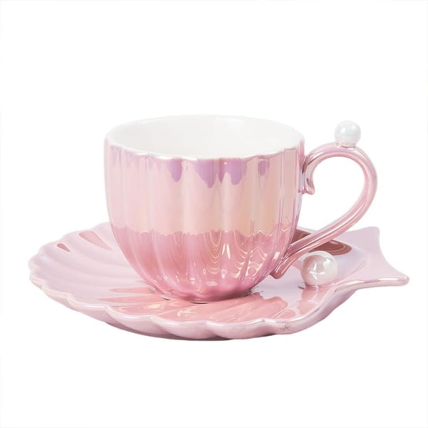 Mugg Kaffekopp Pärlskal Keramik Utsökt kaffekopp och set för Afternoon Tea Cup 240ML Födelsedagspresent Heminredning (rosa)