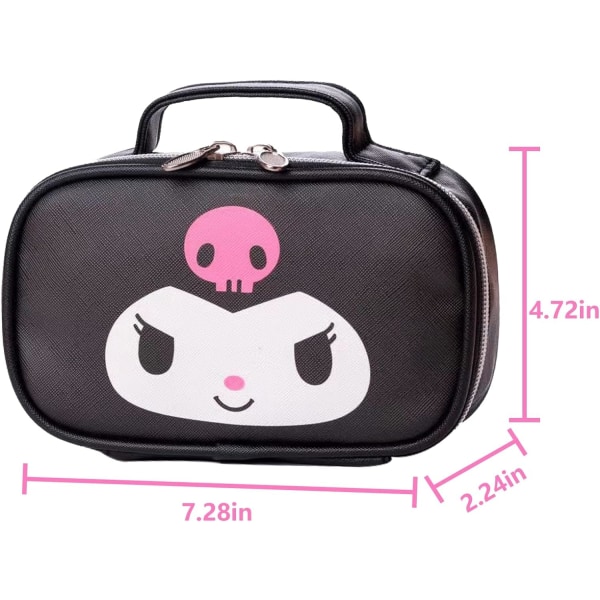 Kawaii Kuromi taske, Kuromi makeup taske, sød tegneserie kosmetik taske, mini rejse toilettaske, vandtæt genanvendelig kunstlæder (sort)