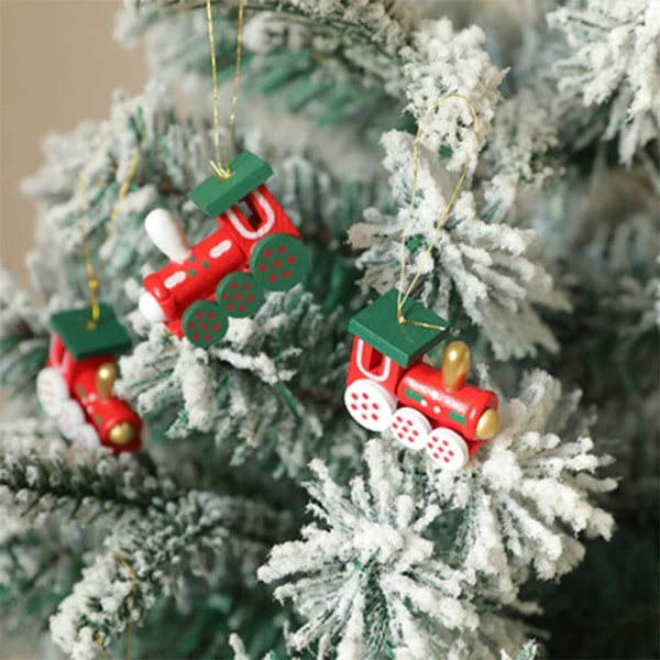 Julgranshänge i trä, 6 st träjulståg, julgranshänge i trä, julgranshänge