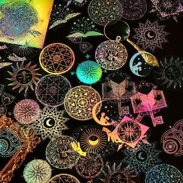 Blomma guldfolie holografiska klistermärken set(180 stycken med 4 teman)-Harts genomskinliga vattentäta klistermärken, fjäril