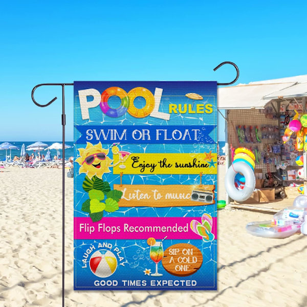 Pool Rules Skilte og Dekorationer Udendørs Have Flag Vertikal Dobbeltsidet Burlap Sommer Have Udendørs Dekoration Hjem Indretning 12x18Tommer