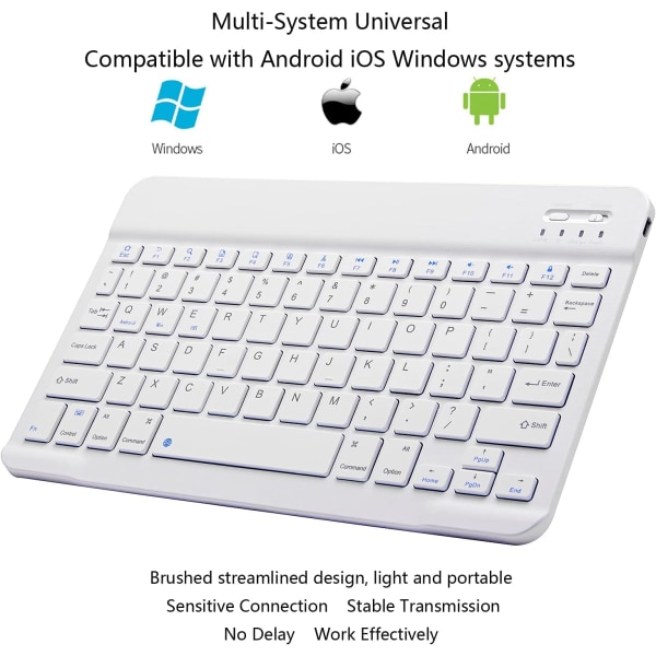 Bluetooth Tastatur, Ultra-Tynd Genopladelig Trådløs Bluetooth Tastatur kompatibel med iOS