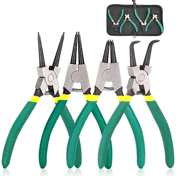4 stk. 7-tommer snapringtangsæt Heavy Duty indvendige/udvendige circlip tangsæt med lige/bøjet kæbe CR-V stål til ringfjerner fastholdelse