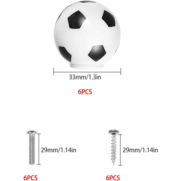 6 kpl Huonekalunupit, Lasten Jalkapallo Nupit, 2 Ruuvin Kokoa, Huonekalujen Kahvat Laatikoille, Kaappeille ja Vaatekaapeille