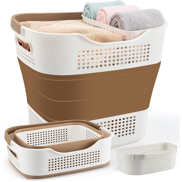 Sammenleggbar plastvaskerihamper: Sammenleggbar vaskerihamper - Sammenleggbar pop-up vaskerihamper for vask og oppbevaring 43 liter (gull)