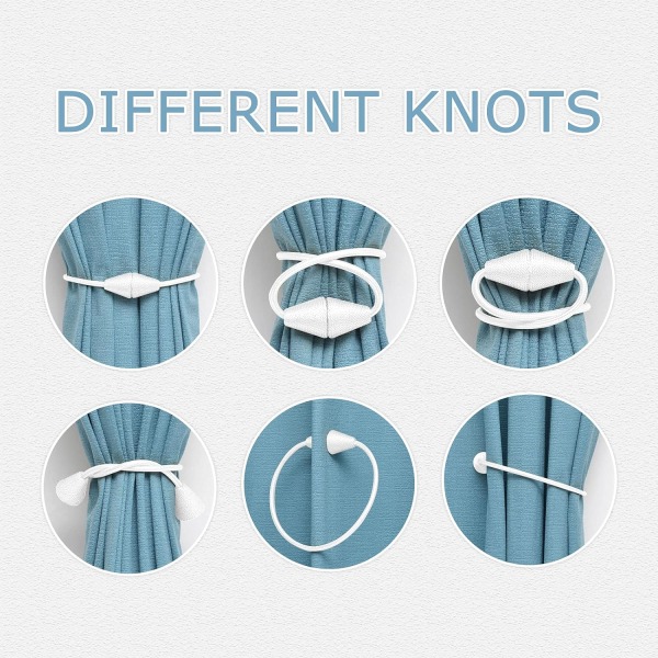 Set med 4 magnetiske gardinholdere Håndlaget vevd tau Praktisk og dekorativt for hjem og kontor (hvit)
