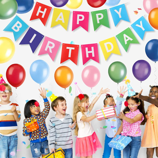 Grattis på födelsedagen Banner Konfetti Party Dekoration Regnbåge Ballonger Konfetti Latex Ballong Party Banner Pojkar Flickor Födelsedag Banner Dekoration