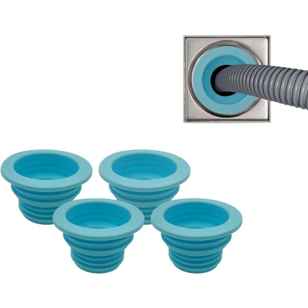 4 stk. afløbsrørslangetætning Deodorant silikoneprop, vaskemaskine afløbsslangetætningsprop, til badeværelse køkken vasketøjsrør kloakforsegling (blå)