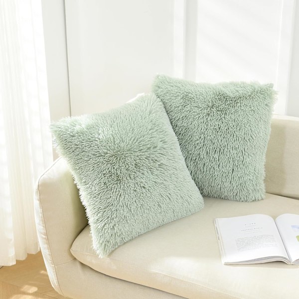 HOME Lyxig mjuk konstgjord päls fleece kuddfodral örngott dekorativa prydnadskuddar överdrag, ingen kudde insats, 16\" x 16\" tum, vit, 2-pack