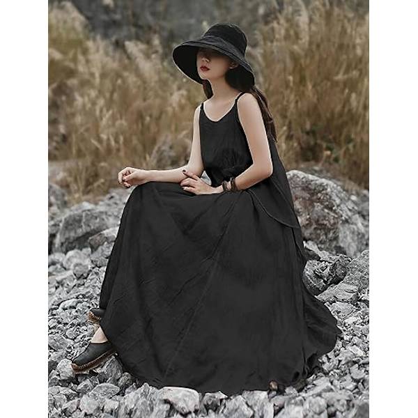 2023 Sommerkjoler til kvinder Solid Casual Loose Bohemian Kjole Spaghetti Stropper Maxi Kjole M01