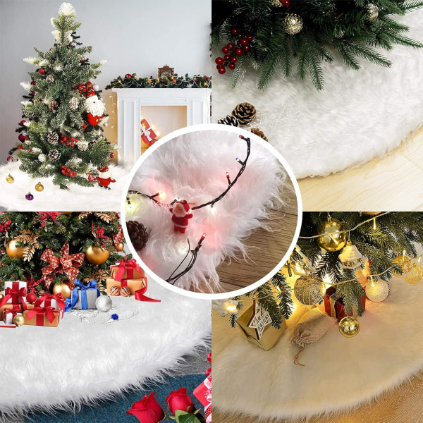 Julgranskjol, julgransmatta, vit plysch snö julgransdekorationer, fuskpälsmatta, julgransdekoration (vit 78 cm)