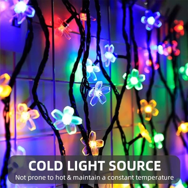 Utendørs Solar Flower String Lights Vanntett 50 LED Fairy Light Dekorasjoner for juletre Hage Patio Gjerde Yard Vår