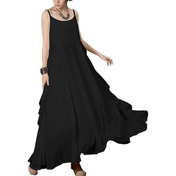 2023 Sommerkjoler til kvinder Solid Casual Loose Bohemian Kjole Spaghetti Stropper Maxi Kjole M01