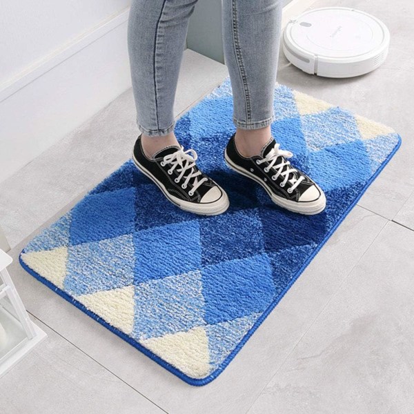 Gradient Diamant Bademåtte Mikrofiber Blød Shaggy Bademåtte Skridsikker Absorberende Plys Gulvtæppe til Badekar Bruser Badeværelse (Blå, 24\"x35\")