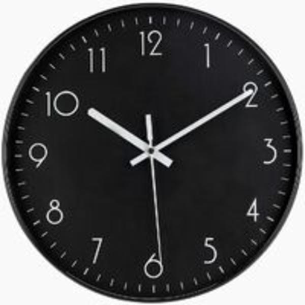 Musta seinäkello, 12'' Moderni Minimalistinen Hiljainen Kello, Paristokäyttöinen Äänetön Kvartsiliike, Helppo Katsoa