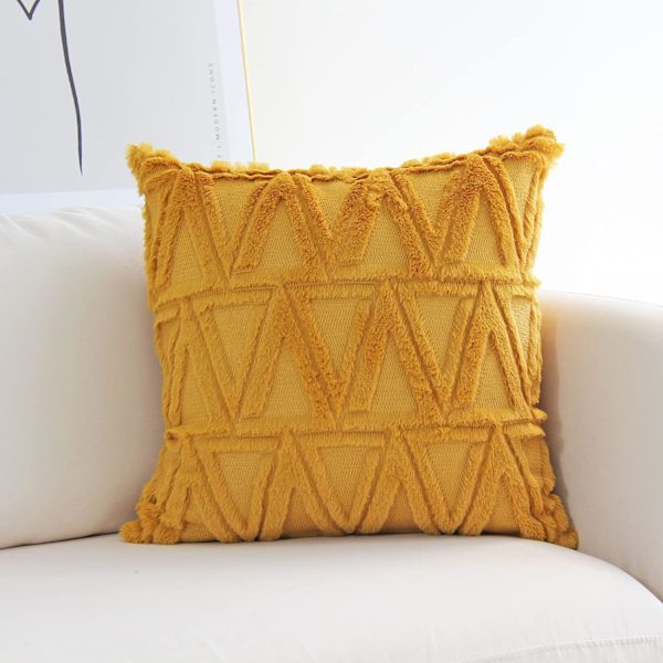 Plys Kort Uld Fløjl Pudebetræk Luksus Stil Pudebetræk Kunstig Pels Fluffy Sofa Pudebetræk 2 stykker 18 x 18 tommer Gul