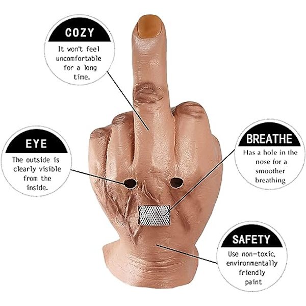 Uhyggelige fingre maske nyhed middelfinger fest maske halloween kostume latex maske latex fuld hoved, hvid
