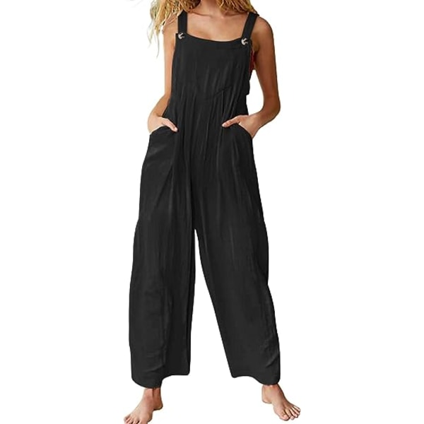 Kvinners Casual Jumpsuits Baggy Rompers Justerbare Stropper Brede Benklær med Lommer PQ2