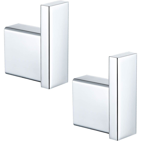 Håndklædekroge til badeværelse, hardware tilbehør, frakkekroge, 304 rustfrit stål, tøj kroge til badeværelse, køkken, moderne hotel, 2 stk. (firkantet, krom)