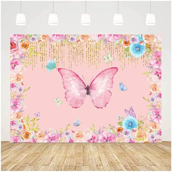 Sommerfugl Bakgrunn for Prinsesse Jenter Gratulerer Med Dagen Fest Banner Vinyl 5x3ft Eventyr Sommerfugler Blomster Foto