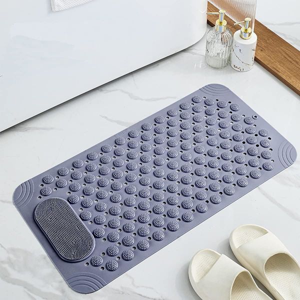 Bademåtte skridsikker gummibademåtte med drænhuller sugekopper, hurtig dræn nem rengøring, fodmassage, bademåtte, maskinvaskbar 27,5×14,5in