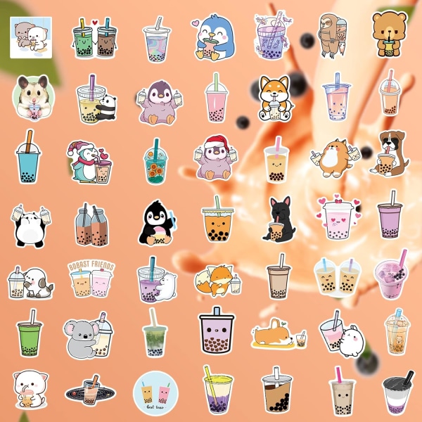 Boba-klistremerker 105PCS Kawaii Bubble Tea-klistremerker, drikkeklistremerker, vinyl søte te-klistremerker gaver, Asthetic-klistremerker, vann