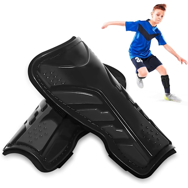Fodboldbenskinner til børn, 1 par komfortable og åndbare fodboldbenskinner til børn, beskyttende fodboldtræningsudstyr til børn i alderen 4-8 år Black L:19.5cm*10cm