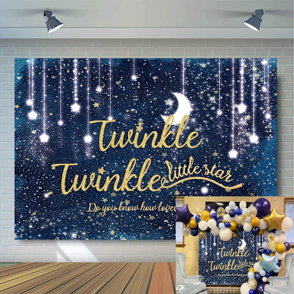 Twinkle Twinkle Little Star Taustakangas Yötaivaan Kiiltävä Tähti ja Kuu Galaksin Avaruus Valokuvaustaustaksi Glitter Tähti Lasten Syntymäpäivä 7x5FT