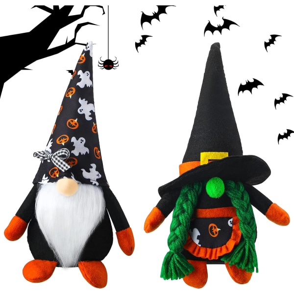 2 stykker Halloween Gnomes Plysjdekor, vintage Halloween svensk dukke, Halloween håndlagde ornamenter Halloween Tomte skandinavisk høst (klassisk stil)
