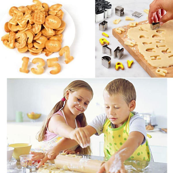 37-delt sæt af alfanumeriske småkageforme i rustfrit stål - engelske småkageforme til fondant, glasur, kageforme og bageforme