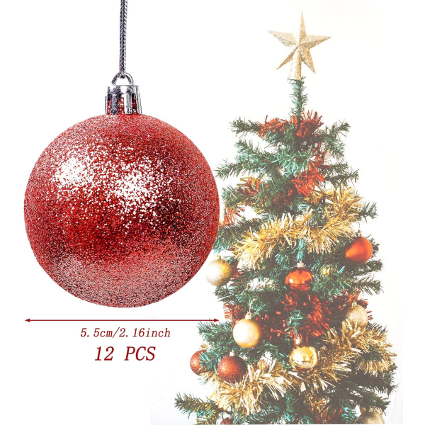 12 stk. julekulepynt, julekuler, matte og blanke juletrepynt glitrende juletrepynt ∅ 6CM (blå)