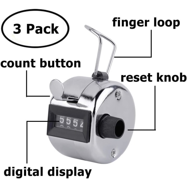 3-delt håndtæller, 4-cifret omgangssporer Manuel Clicker Metal Mekanisk optælling til 9999