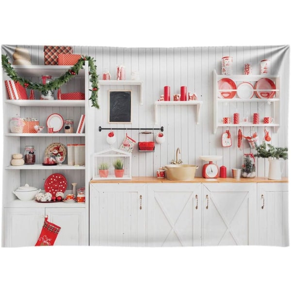 Heyone 7X5ft Durable Christmas Modern Kitchen Photography Backdrop No Wrinkles Fabric Retro Wood Wall Cook Background Indoor Photobooth