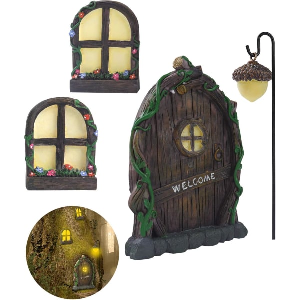 Julgransdekorerad Fairy Door - Mini Fairy Trädgårdstillbehör Utomhus dekorativa kit Stubb dekorativ dvärg