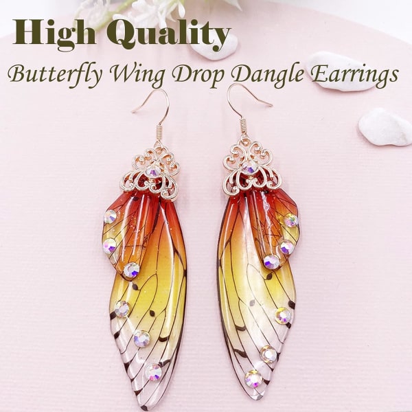 Heyone Butterfly Wing Drop Dingle øredobber Gullbelagt krystall Rhinestone for kvinner jenter bryllup smykker