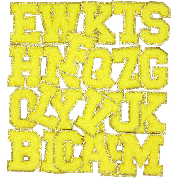 Bogstav Patches til Tøj, Engelsk Bogstav A-Z Stryg På Reparation Patches Alfabet Sy Appliques Tøj Badges（Gul A-Z）A-ZGul
