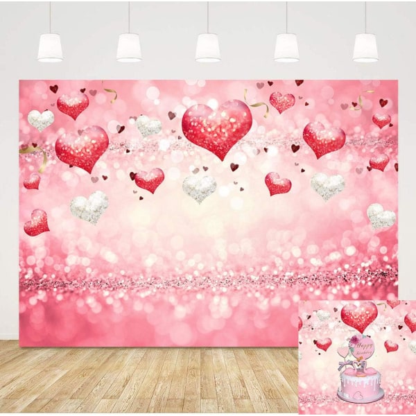 Valentinsdag baggrunde Pink Love Heart Glitter Pailletter Bokeh Fotografi Baggrund Bryllup 5x3ft Fotobaggrund Nyfødt Brude