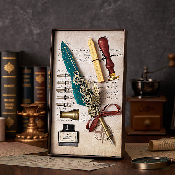 Peacock Mechanical Punk Style Wings Pen Dip Ink Set (Excluding Notebook/Notepad) Grön