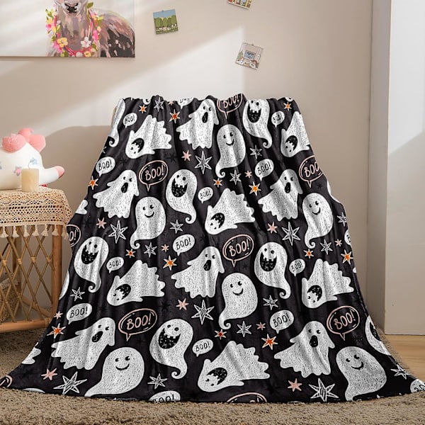 Halloween filt barn pojkar flickor tecknad spöke Halloween filt filt för soffa säng mjuk lätt plysch filt (spöke, filt (50\"x60\"))