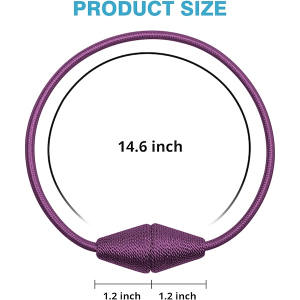 4 kpl magneettisia verhoklipsuja, käsin kudottua narua, käteviä ja koristeellisia kotiin ja toimistoon (violetti)