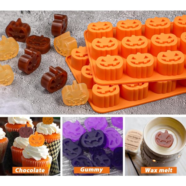 Halloween Gresskar Sjokoladeform, 2 stk Gresskar Godteri Silikonformer for Kakedekorasjon, Cupcakes, Gele, Kaker, Appelsin