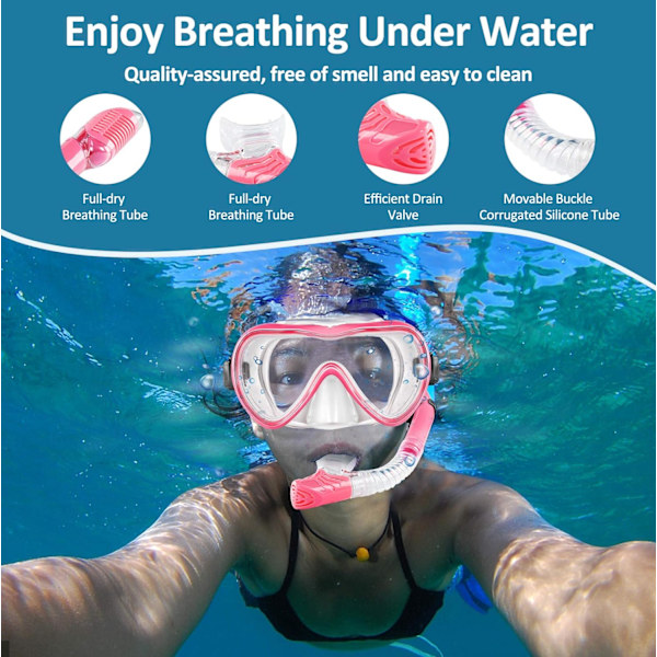 Snorkelsæt Snorklingudstyr Voksne, Tør Top Dykkermasker Og Snorkel Til Mænd Kvinder-Pink