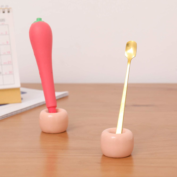 Mini Keramikk Håndlaget Par Tannbørsteholder Stativ for Baderom Vanity Benkeplater, Peach, Pakke med 2